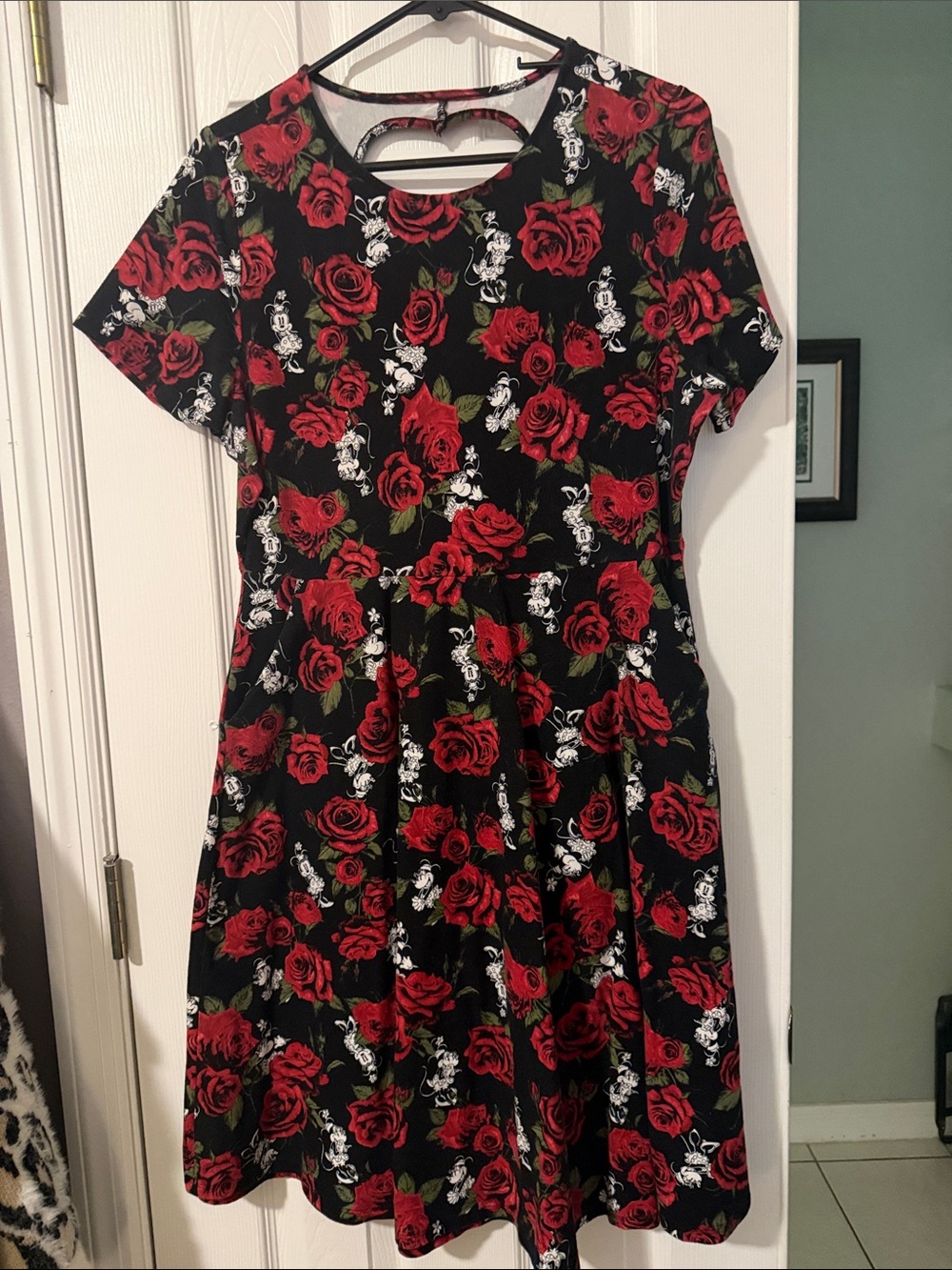 Disney Torrid Black Midi Dress with Red Rose Print
